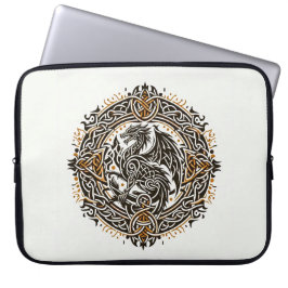Zwart en goud Keltische draak Laptop Sleeve