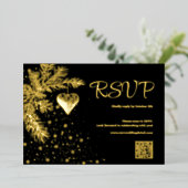 Zwart en Goud Kerstmis Bruiloft QR code RSVP Folie Feestdagenkaart (Staand Voorkant)