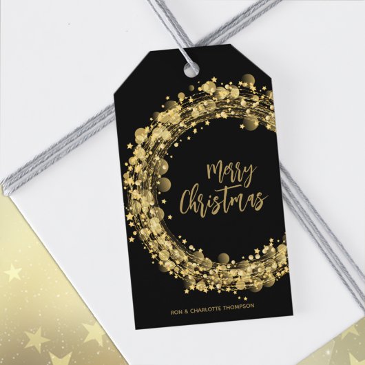 Zwart en goud Kerstmis Cadeaulabel