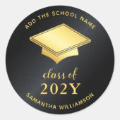 Zwart en Goud Klasse van 2025 Afstuderen Afstudere Ronde Sticker (Voorkant)