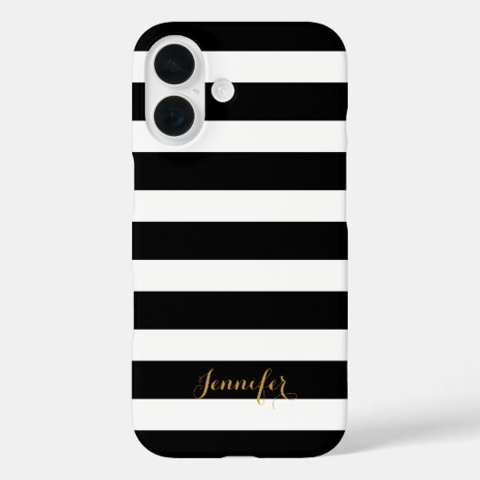 Zwart en Goud Klassieke Strepen Monogram Case-Mate iPhone Case (Achterkant)