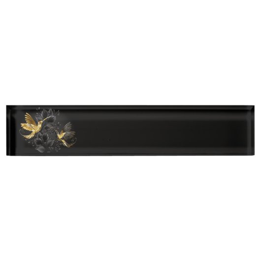 Zwart en Goud Kolibrie Naambordje (Voorkant)