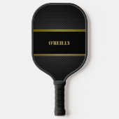 Zwart en Goud Koolstofpatroon Modern Monogram Pickleball Paddle (Voorkant)