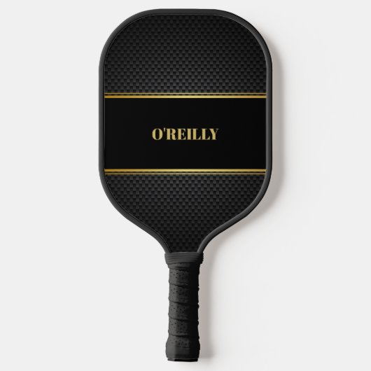 Zwart en Goud Koolstofpatroon Modern Monogram Pickleball Paddle (Achterkant)