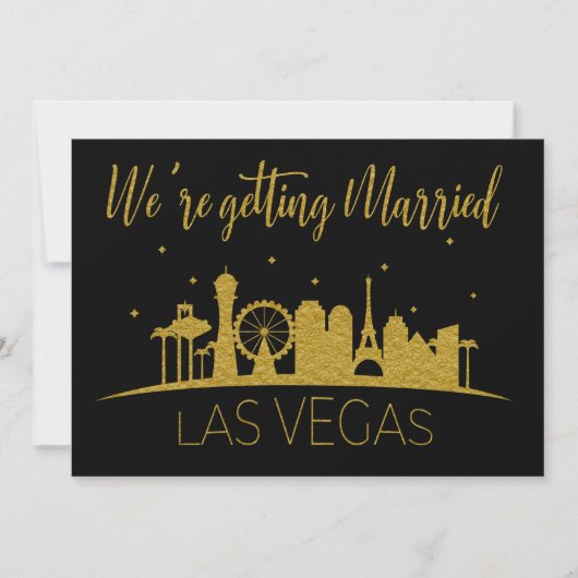 Zwart en Goud Las Vegas Silhouet Bruiloft Kaart (Voorkant)