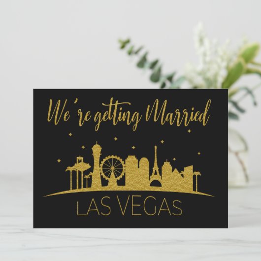 Zwart en Goud Las Vegas Silhouet Bruiloft Kaart (Staand voorkant)