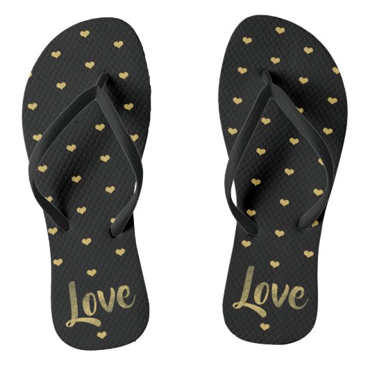 Zwart en goud liefde harten teenslippers (Voetbed)