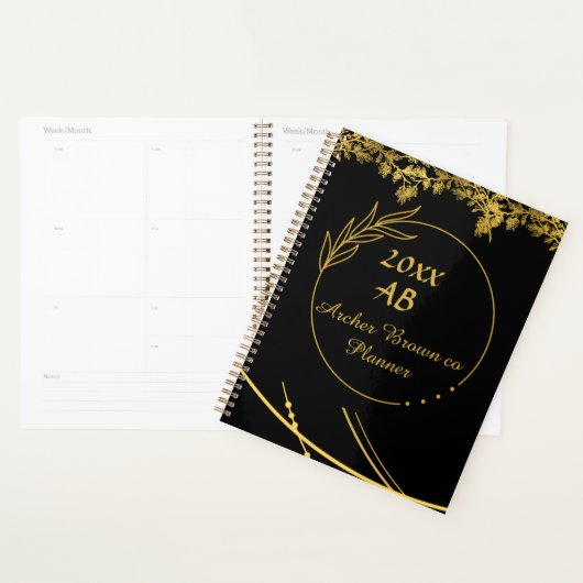 Zwart en goud logo monogram bedrijf planner (Display)