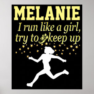 ZWART EN GOUD LOPEN ALS EEN MEISJE GEPERSONALISEER POSTER