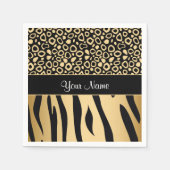 Zwart en Goud Luipaard en Zebra Patroon Servetten (Voorkant)