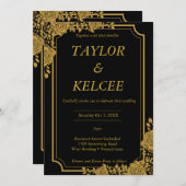 Zwart en Goud Luxe  bruiloft Kaart (Voorkant / Achterkant)