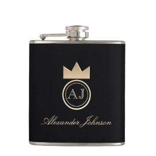 Zwart en Goud Luxe Elegant Eenvoudig Monogram Heupfles