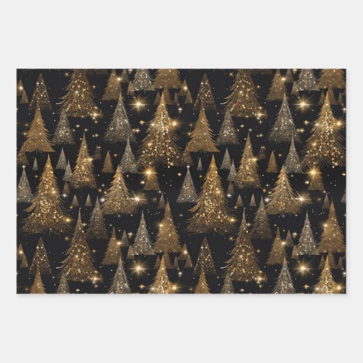 Zwart en Goud Luxe Kerstmis Inpakpapier Vel (Voorkant)