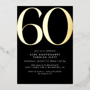 Zwart en Goud   Luxe Vrouwen of Mannen 60e Verjaar Folie Uitnodiging