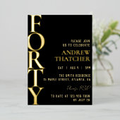 Zwart en Goud Man Verjaardag Folie Uitnodiging (Staand Voorkant)