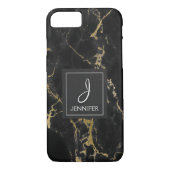 Zwart en Goud Marmer Elegant Monogram Case-Mate iPhone Case (Achterkant)