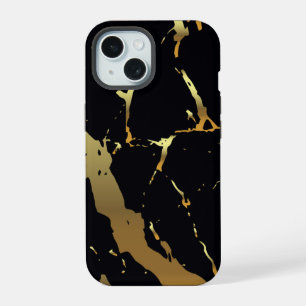 Zwart en goud marmer iPhone 15 hoesje