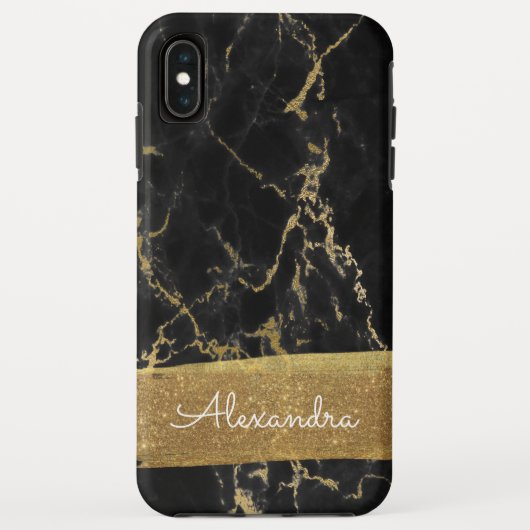 Zwart en goud marmer met goudfolie en glitter Case-Mate iPhone case (Achterkant)