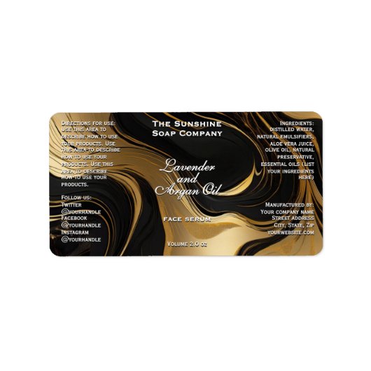 Zwart en Goud Marmeren Cosmetica Dropper Fles Etiket (Voorkant)