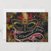 Zwart en Goud Masquerade Party Kaart (Voorkant)