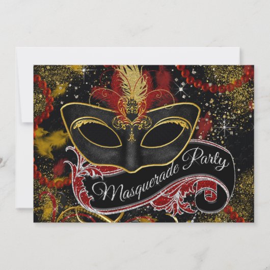 Zwart en Goud Masquerade Party Kaart (Voorkant)