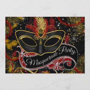 Zwart en Goud Masquerade Party Kaart