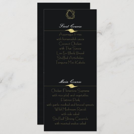 Zwart en goud Menu Kaart (Voorkant / Achterkant)