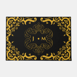 Zwart en goud met decoratieve elementen deurmat