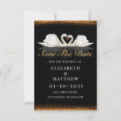 Zwart en goud met swans huwelijk save the date (Voorkant)