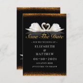 Zwart en goud met swans huwelijk save the date (Voorkant / Achterkant)
