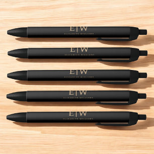 Zwart en Goud Minimalistisch Modern Monogram Zwarte Inkt Pen