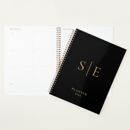 Zwart En Goud Minimalistisch Monogram 2023 Planner (Display)