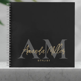 Zwart en Goud Modern Custom Monogram Minimalist Notitieboek