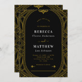 Zwart en goud Modern Deco Geometric Wedding Kaart (Voorkant / Achterkant)