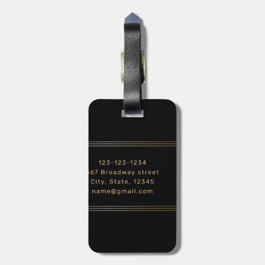 Zwart en goud modern, eenvoudig gepersonaliseerd m bagagelabel (Achterkant verticaal)