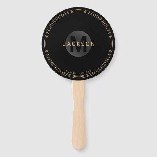 Zwart en goud modern, eenvoudig gepersonaliseerd m handwaaier (Voorkant)