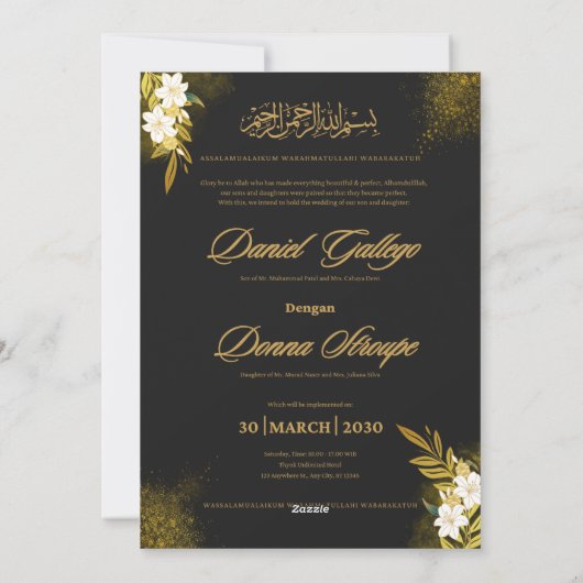 Zwart en Goud Modern Elegant Huwelijksfeest Feestdagenkaart (Achterkant)