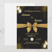 Zwart en Goud Modern Elegant Huwelijksfeest Kaart (Voorkant / Achterkant)