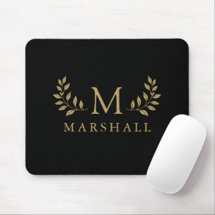 Zwart en goud modern elegante bloemrijke monogramn muismat