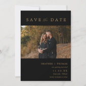 Zwart en goud modern foto save the dates kaart (Voorkant)