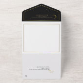 Zwart en goud Modern Minimal Celestial All In One Uitnodiging (Buitenkant)