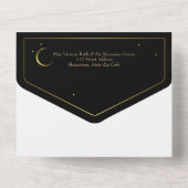 Zwart en goud Modern Minimal Celestial All In One Uitnodiging (Achterkant)
