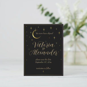 Zwart en Goud Modern Minimal Celestial Save Date Briefkaart