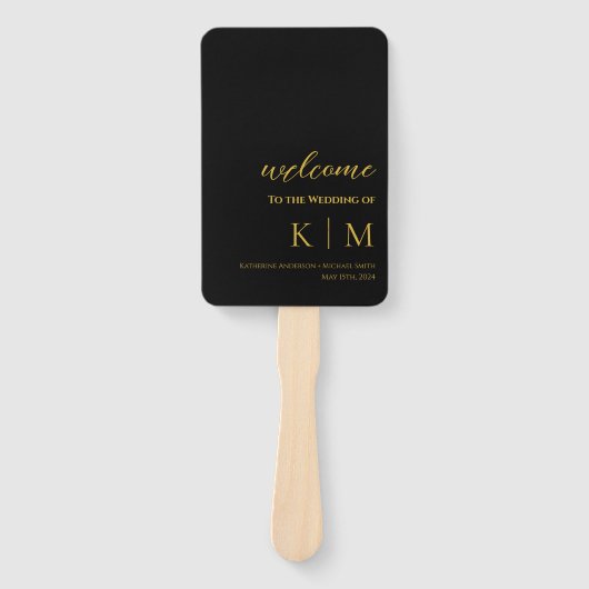 Zwart en Goud-Modern- Monogram-Huwelijksprogramma- Handwaaier (Voorkant)