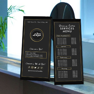 Zwart en Goud Modern Salon Voeg Logo Diensten Menu