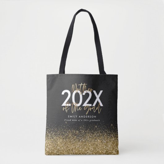 Zwart en goud modern script glitter afstuderen draagtas (Voorkant)