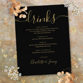 Zwart en goud modern script huwelijksdrankjesmenu flyer