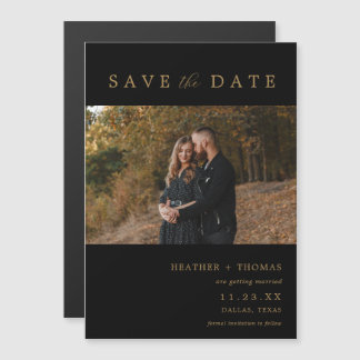 Zwart en Goud Moderne Foto Save The Dates Magnet Magnetische Uitnodiging
