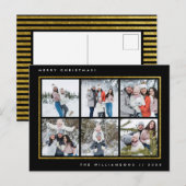 Zwart en goud | Moderne prettige kerst 6 Foto's Briefkaart (Voorkant / Achterkant)