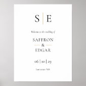 Zwart en Goud Monogram Bruiloft Welkomstbord Poster (Voorkant)
